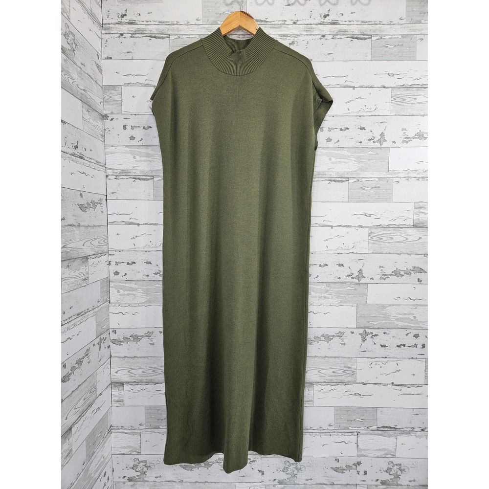 Anthropologie Moss Green Mock Neck Sleeveless Knit Sweater Midi Dress Large